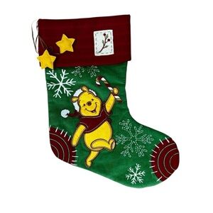 Winnie the Pooh Vintage Christmas Stocking Corduroy Green Red Yellow